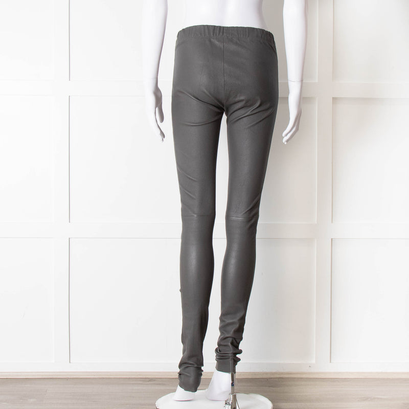 Joseph Grey Leather Stretchy Leggings