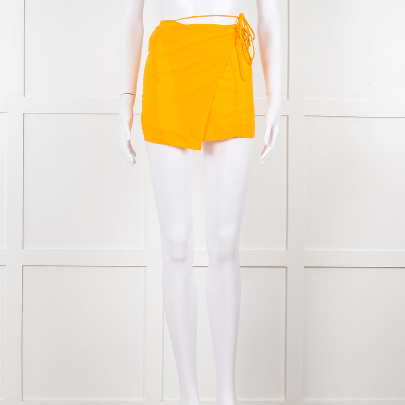 Nensi Dojaka Orange Cotton Wraparound Short Skirt
