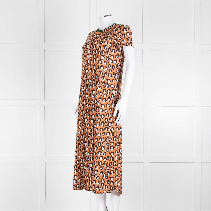 La Double J Porty Wing Orange Leopard Print Midi Dress