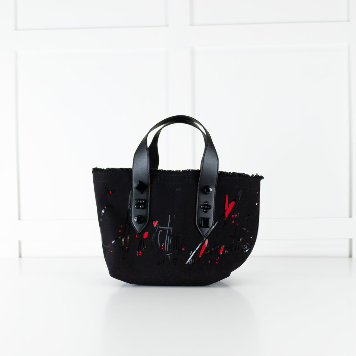 Christian Louboutin Black Canvas Red Print Frangibus Tote