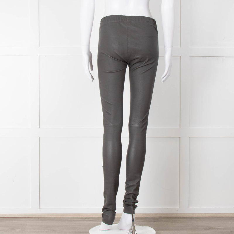 Joseph Grey Leather Stretchy Leggings