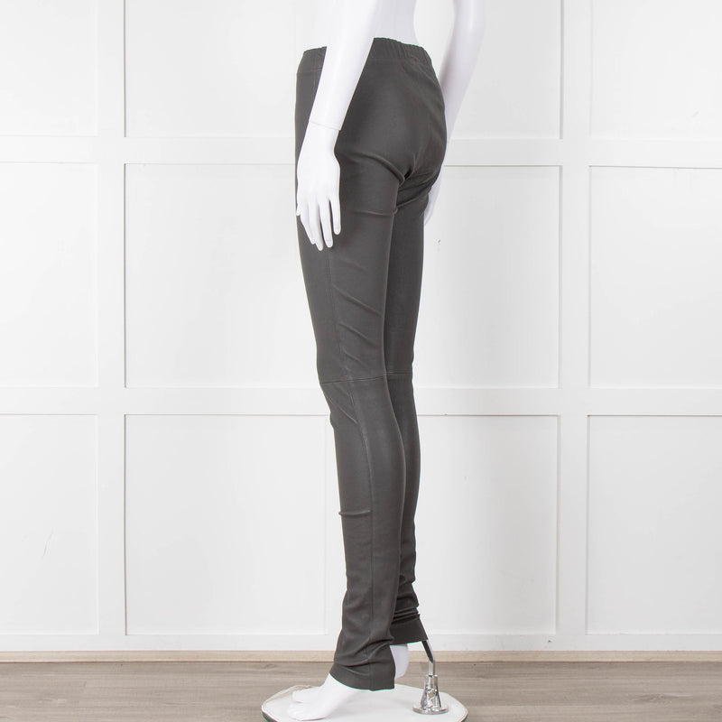 Joseph Grey Leather Stretchy Leggings