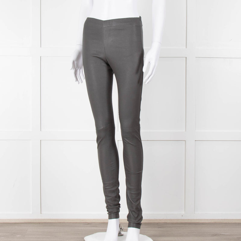 Joseph Grey Leather Stretchy Leggings