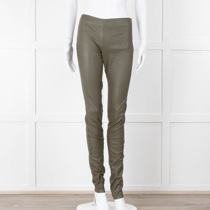 Joseph Khaki Leather Stretch Leggings