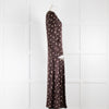 Ganni Brown Satin Polka Dot Maxi Long Sleeve Dress