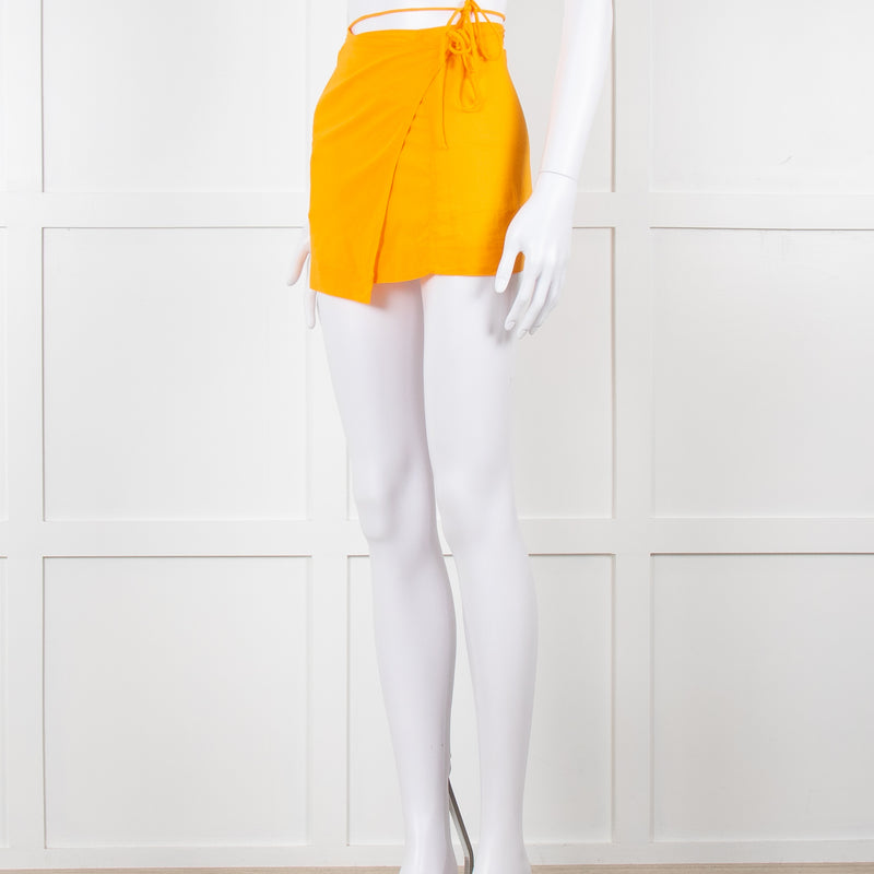 Nensi Dojaka Orange Cotton Wraparound Short Skirt