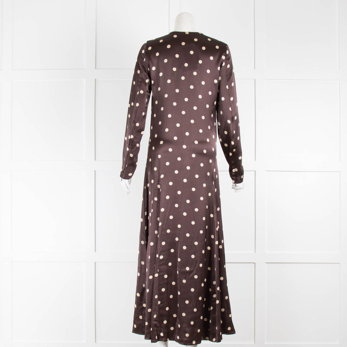 ganni polka dot maxi dress Ganni Brown Satin Polka Dot Maxi Long Sleeve Dress – Phoenix Style