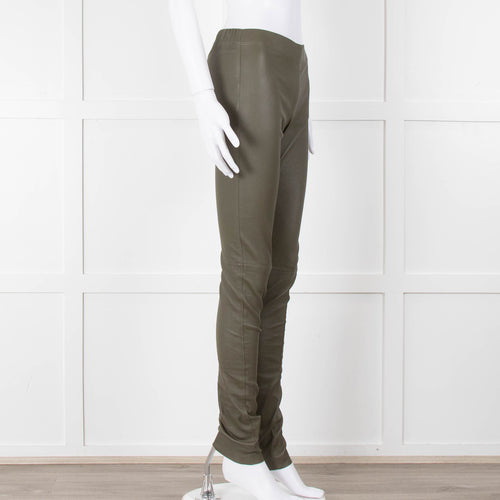 Joseph Khaki Leather Stretch Leggings
