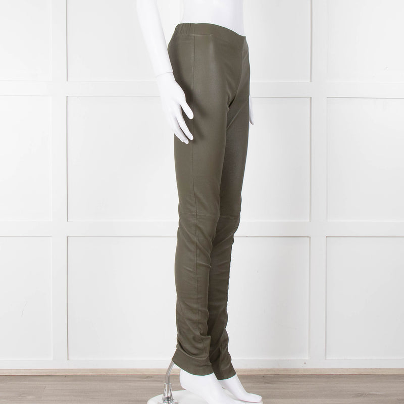 Joseph Khaki Leather Stretch Leggings