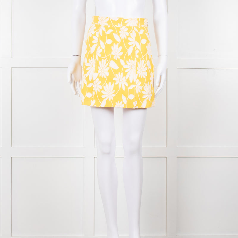 Miu Miu Yellow And White Floral Short Skirt
