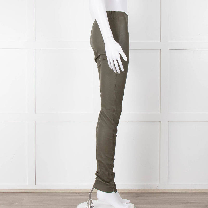 Joseph Khaki Leather Stretch Leggings