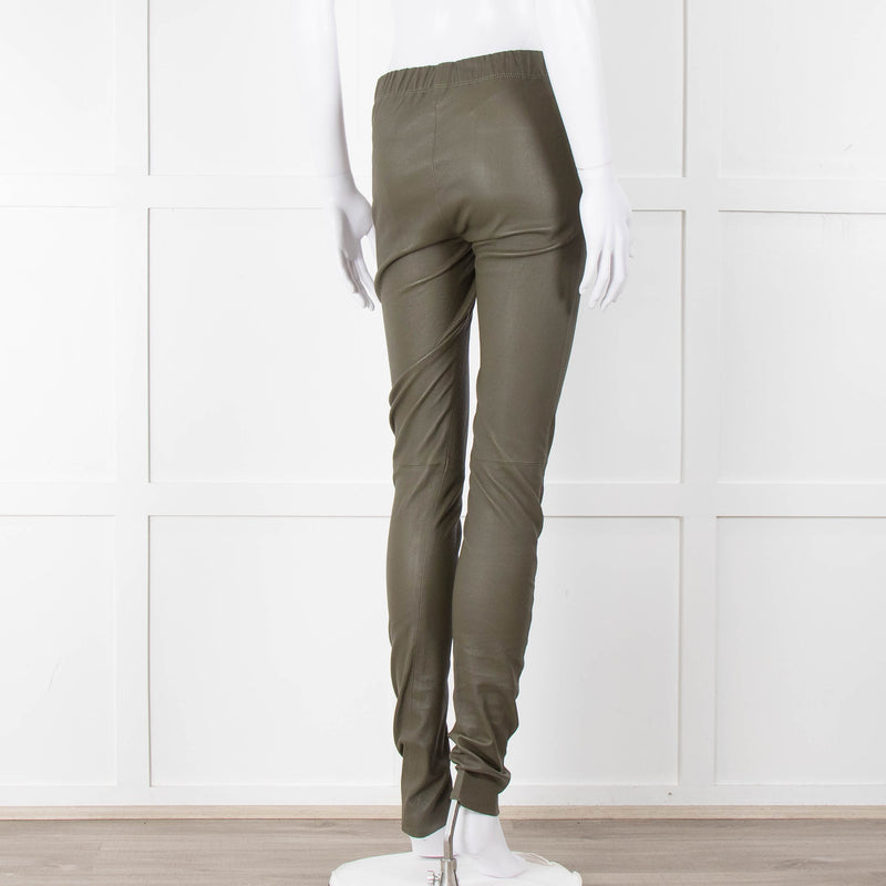 Joseph Khaki Leather Stretch Leggings