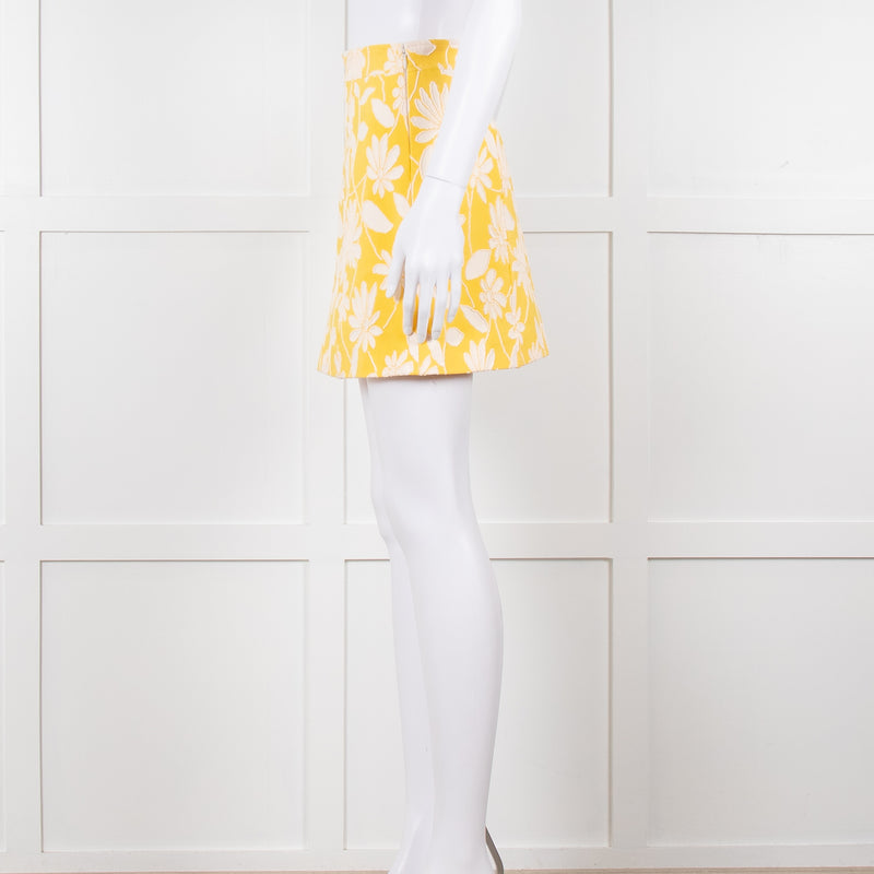 Miu Miu Yellow And White Floral Short Skirt