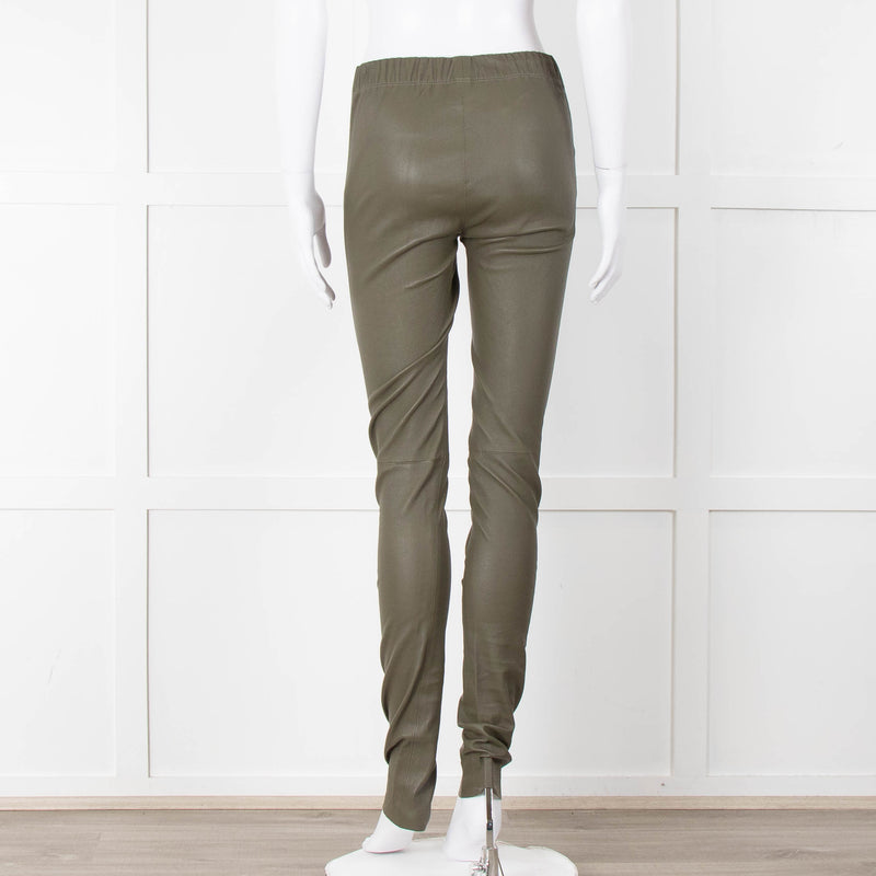 Joseph Khaki Leather Stretch Leggings