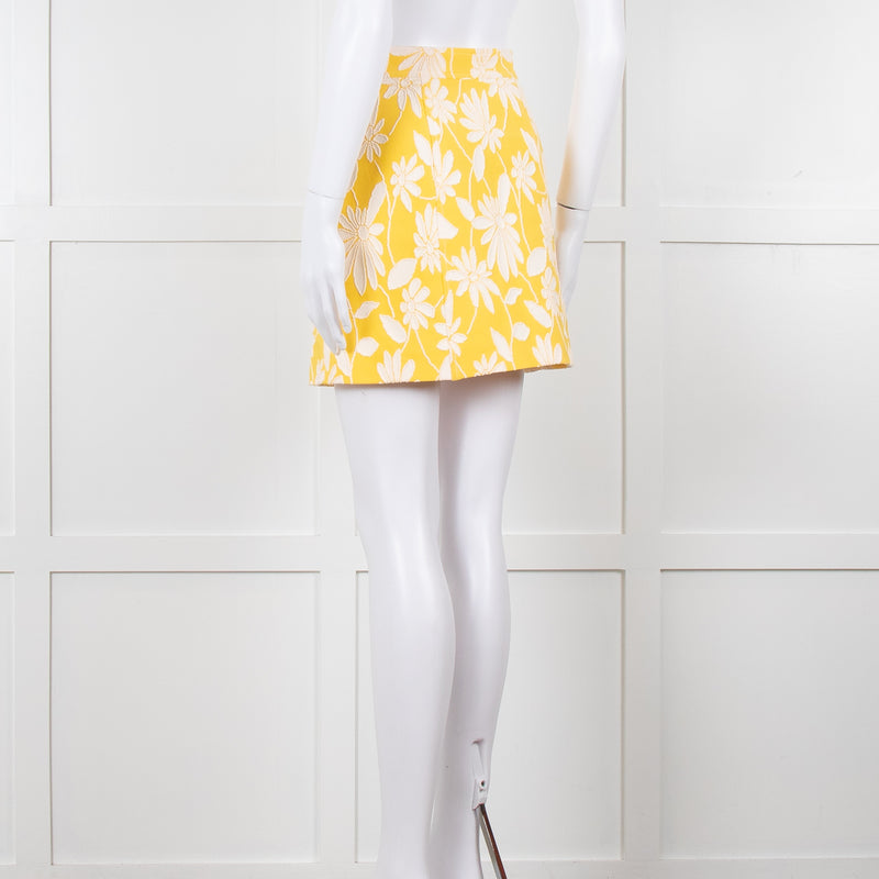 Miu Miu Yellow And White Floral Short Skirt
