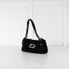 Fendi Black Satin Crystal Buckle Baguette Bag
