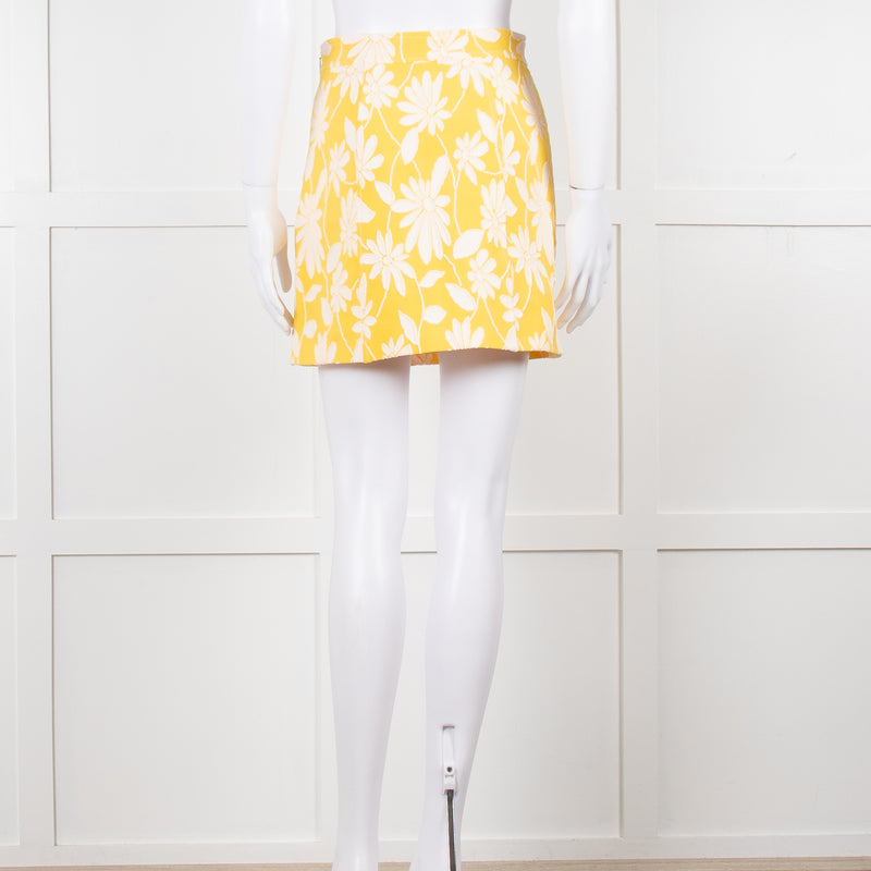 Miu Miu Yellow And White Floral Short Skirt