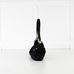Fendi Black Satin Crystal Buckle Baguette Bag
