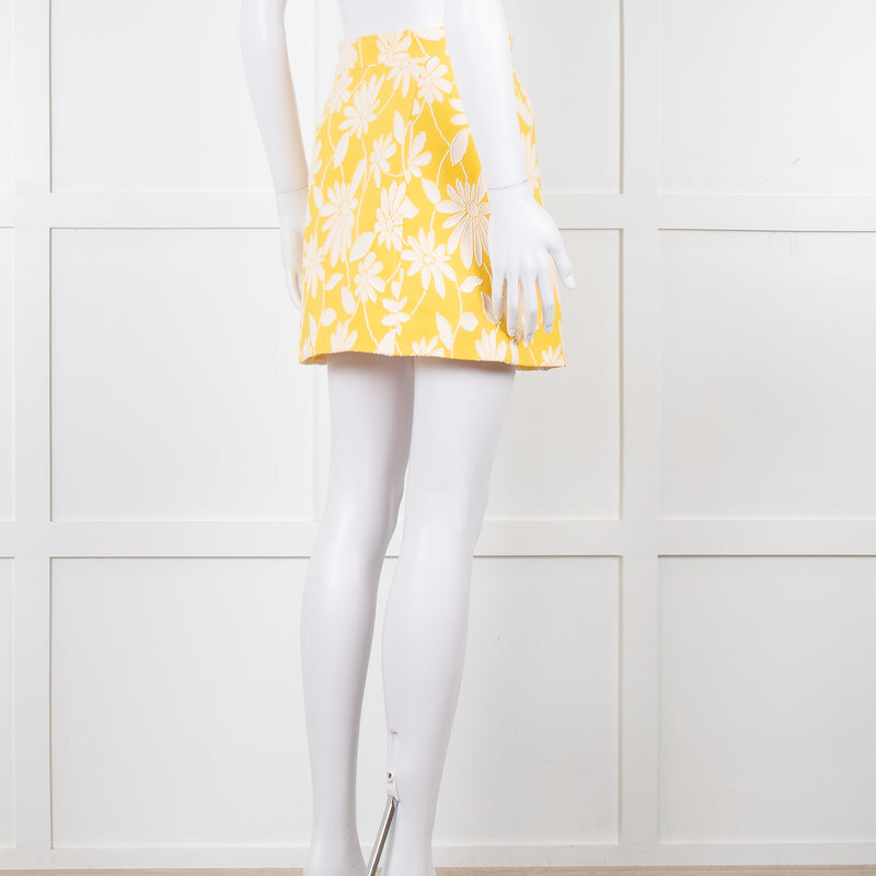 Miu Miu Yellow And White Floral Short Skirt