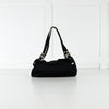 Fendi Black Satin Crystal Buckle Baguette Bag
