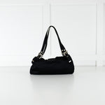Fendi Black Satin Crystal Buckle Baguette Bag