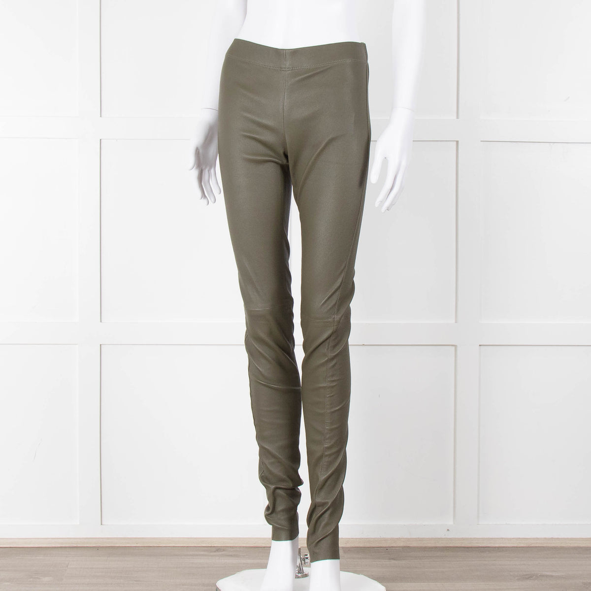 Joseph Khaki Leather Stretch Leggings