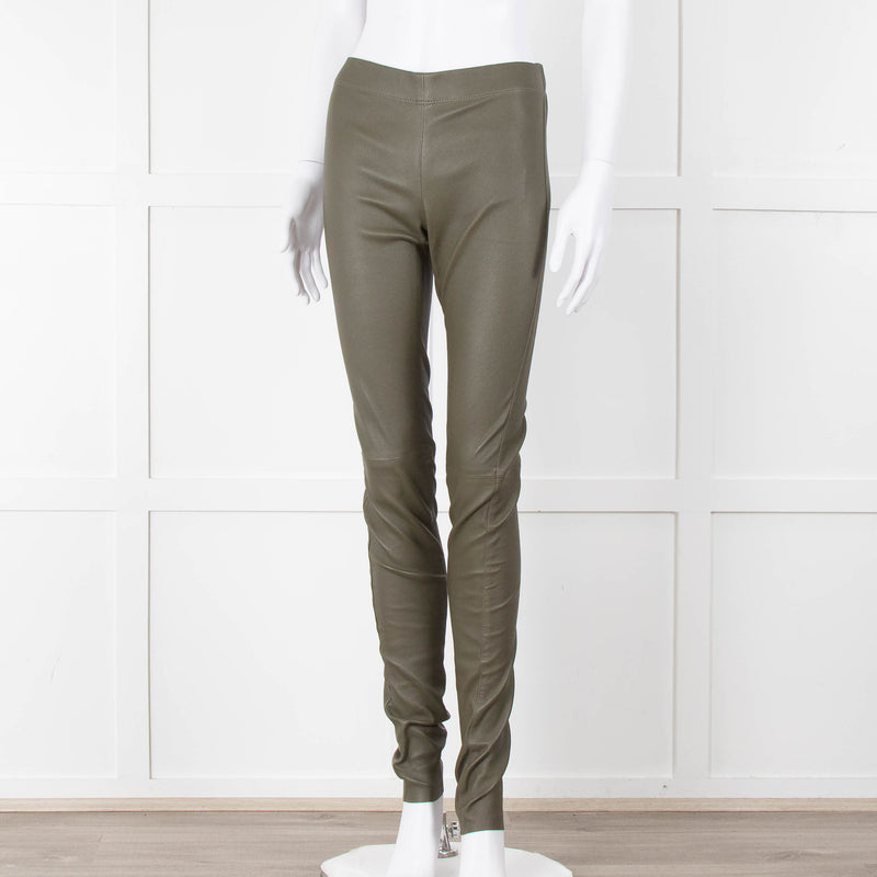 Joseph Khaki Leather Stretch Leggings