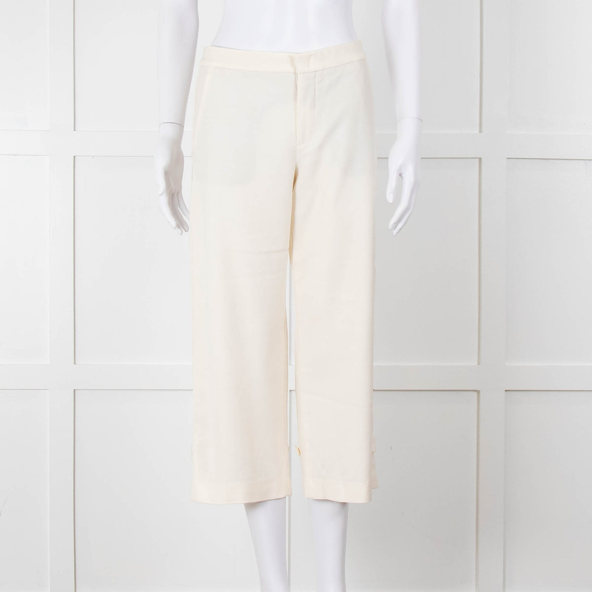 Vince Cream Cropped Button Adjustment Detail Trousers