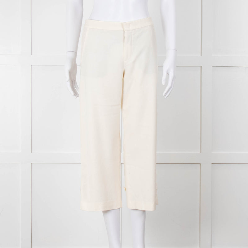 Vince Cream Cropped Button Adjustment Detail Trousers