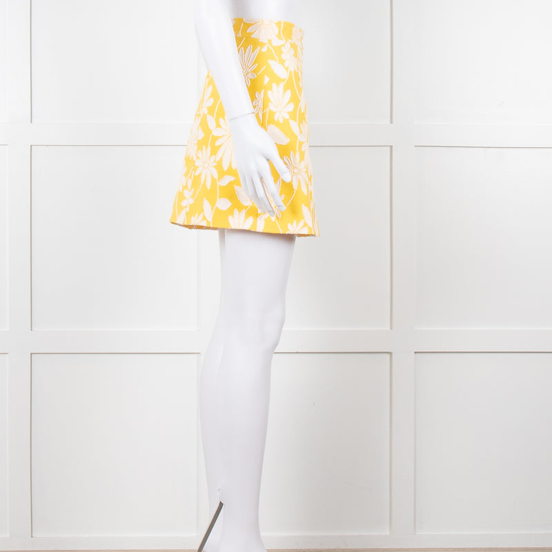 Miu Miu Yellow And White Floral Short Skirt