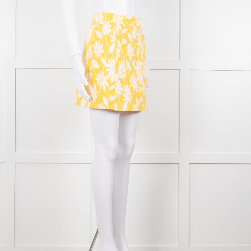 Miu Miu Yellow And White Floral Short Skirt