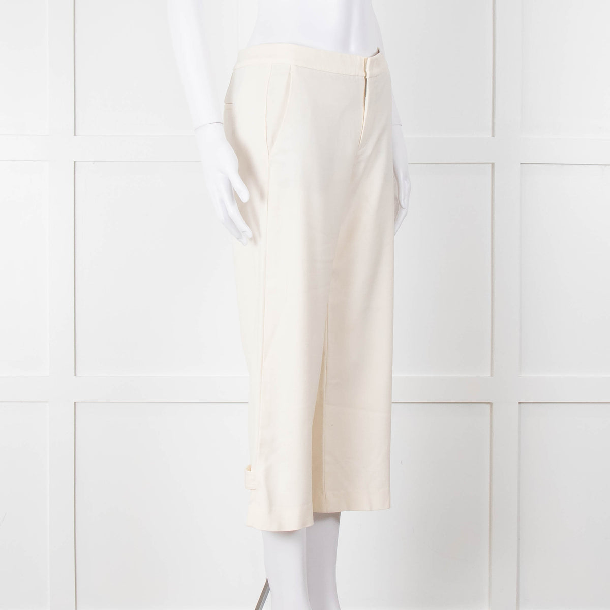 Vince Cream Cropped Button Adjustment Detail Trousers