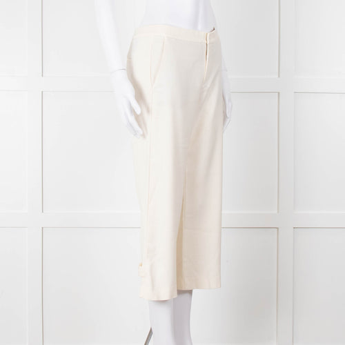 Vince Cream Cropped Button Adjustment Detail Trousers