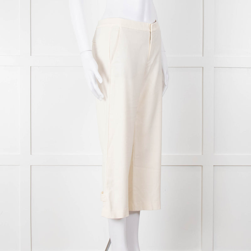 Vince Cream Cropped Button Adjustment Detail Trousers