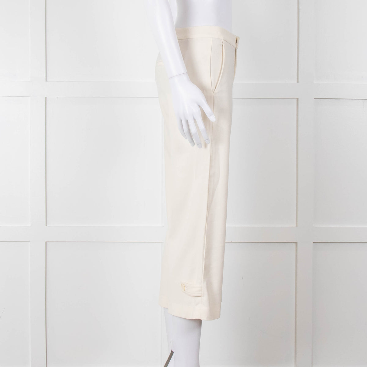 Vince Cream Cropped Button Adjustment Detail Trousers