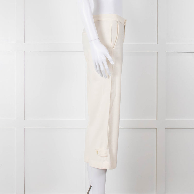 Vince Cream Cropped Button Adjustment Detail Trousers
