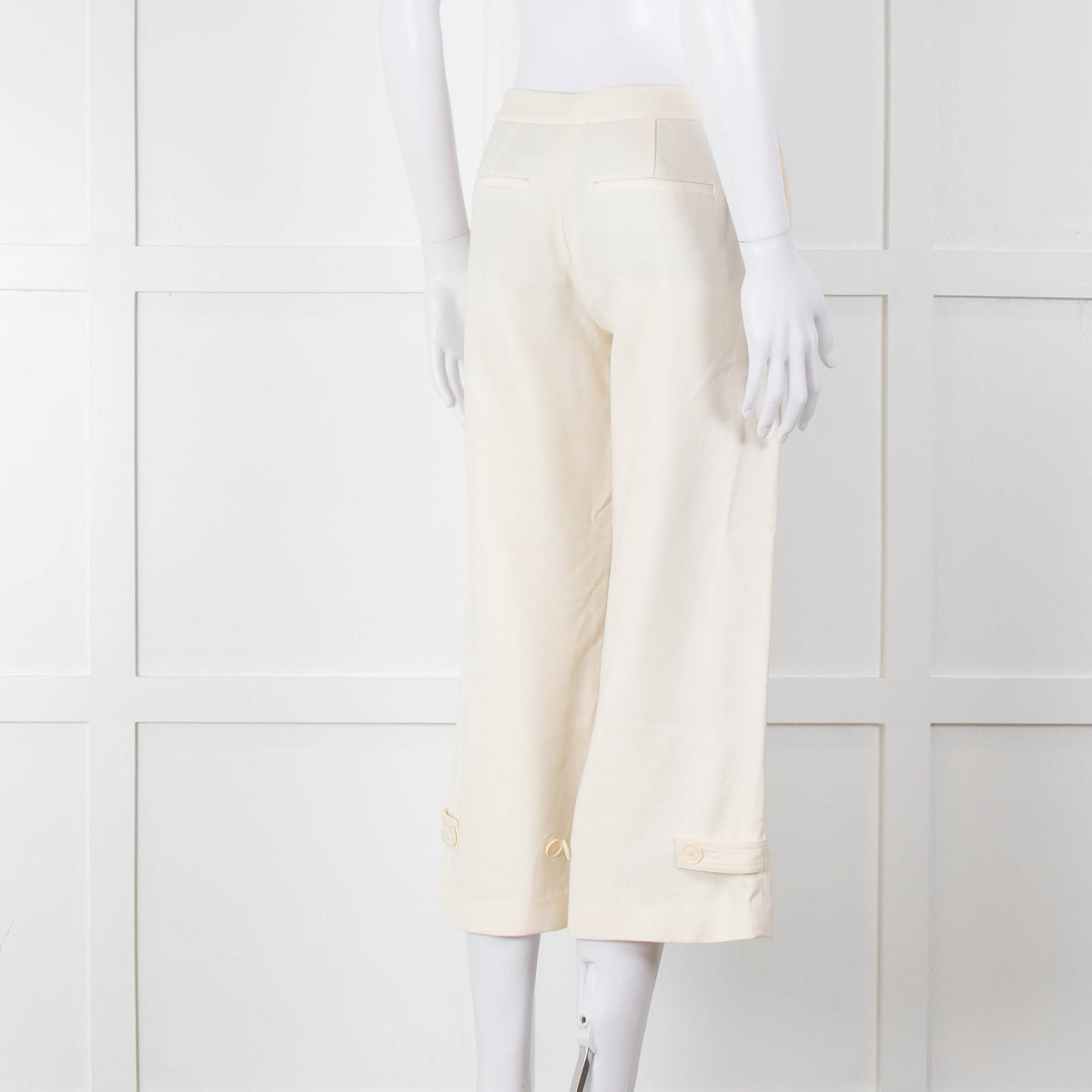 Vince Cream Cropped Button Adjustment Detail Trousers
