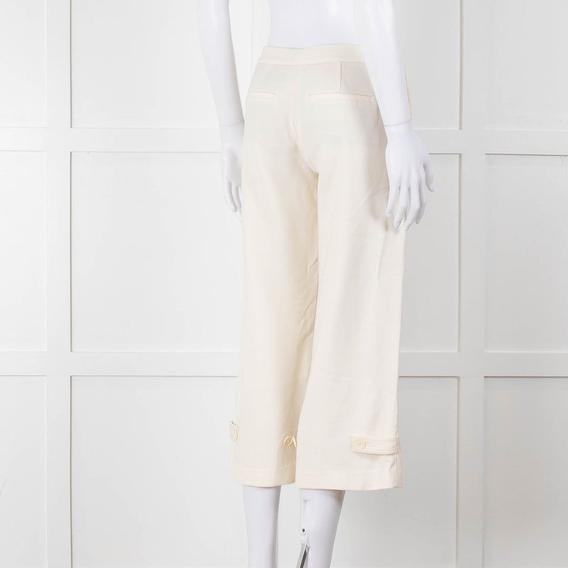 Vince Cream Cropped Button Adjustment Detail Trousers