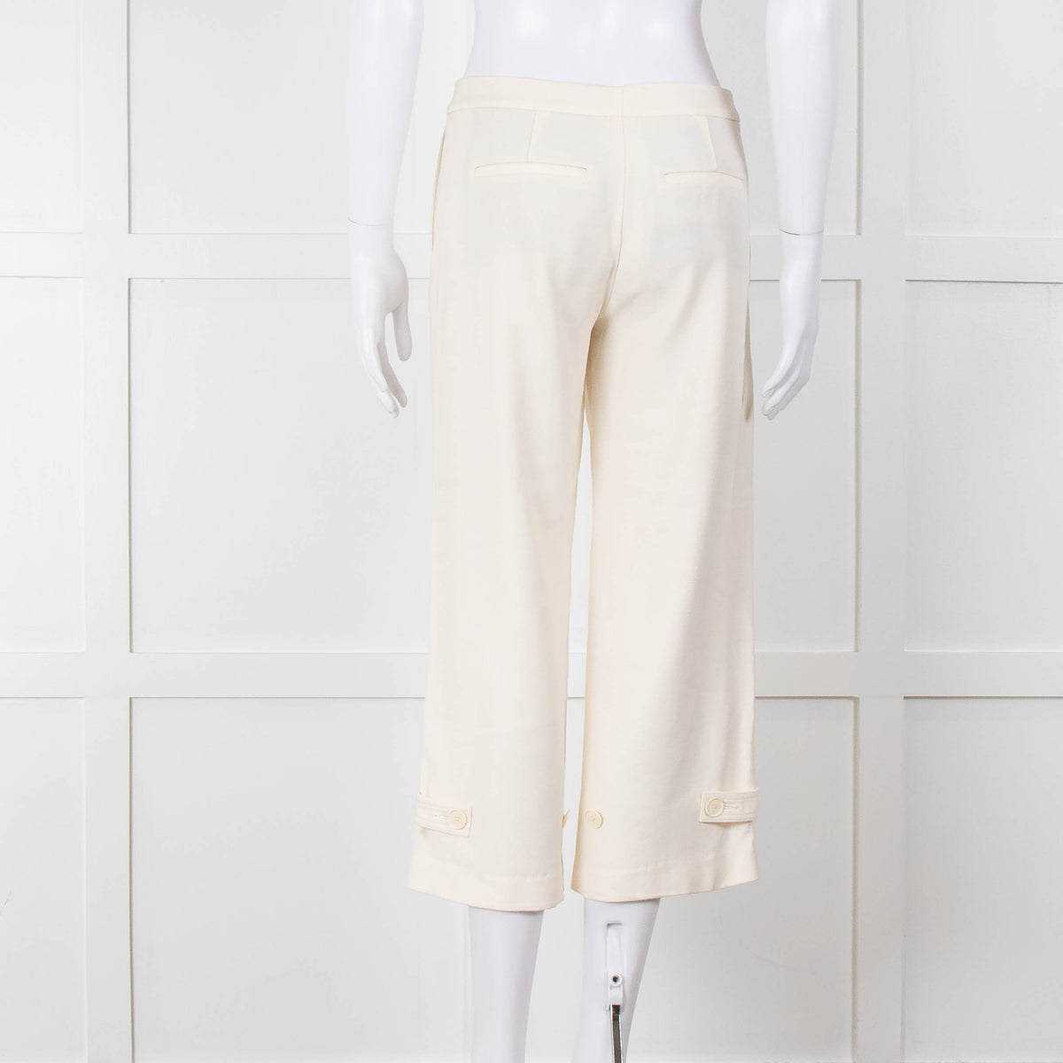 Vince Cream Cropped Button Adjustment Detail Trousers