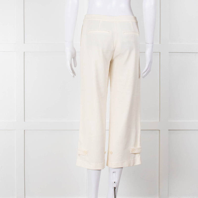 Vince Cream Cropped Button Adjustment Detail Trousers