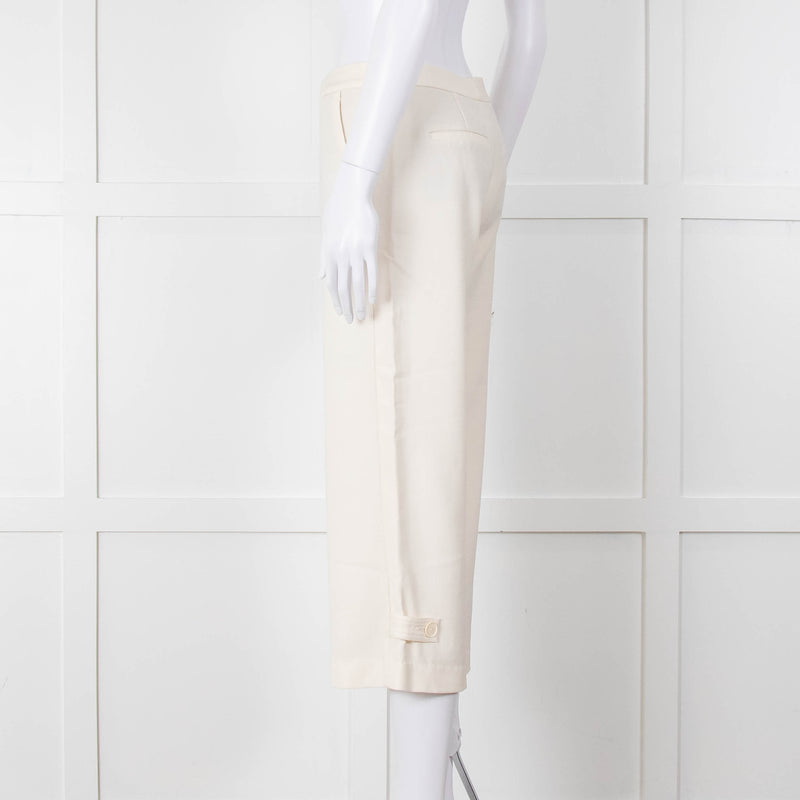 Vince Cream Cropped Button Adjustment Detail Trousers