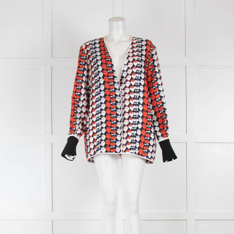 Victoria By Victoria Beckham Strawberry Print Button Up Blouse