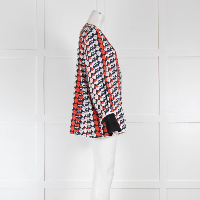 Victoria By Victoria Beckham Strawberry Print Button Up Blouse
