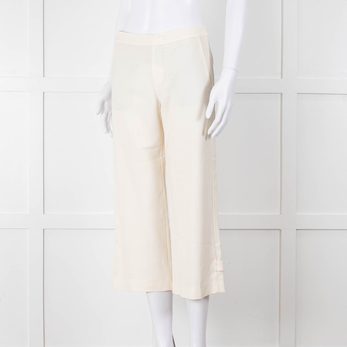 Vince Cream Cropped Button Adjustment Detail Trousers