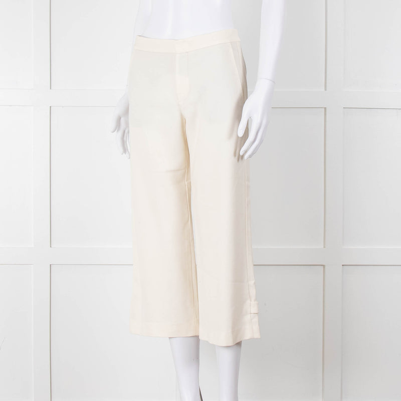 Vince Cream Cropped Button Adjustment Detail Trousers