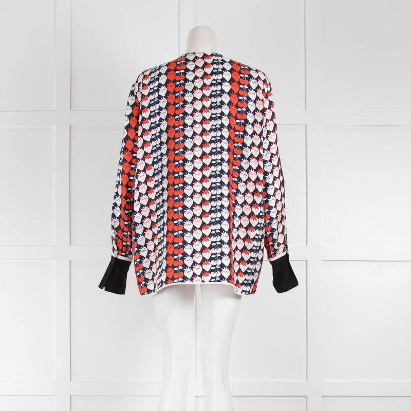 Victoria By Victoria Beckham Strawberry Print Button Up Blouse