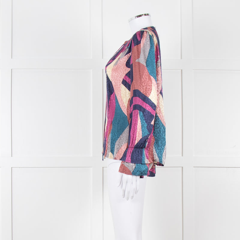 Ba&sh Blue and Purple Swirl Print Cuffed Blouse