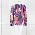 Ba&sh Blue and Purple Swirl Print Cuffed Blouse