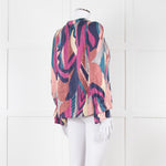 Ba&sh Blue and Purple Swirl Print Cuffed Blouse