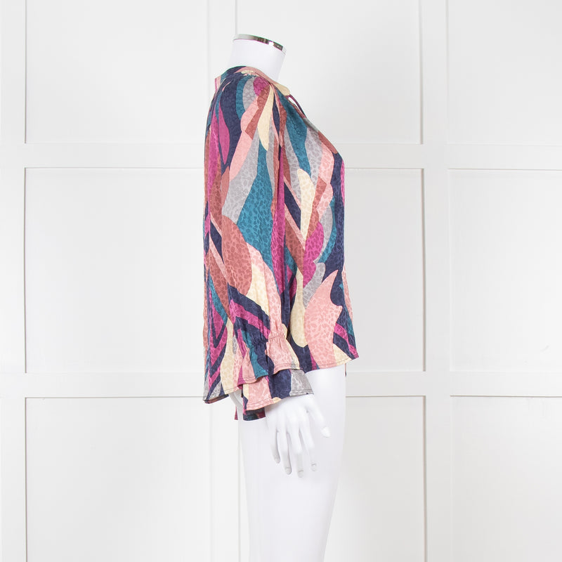 Ba&sh Blue and Purple Swirl Print Cuffed Blouse